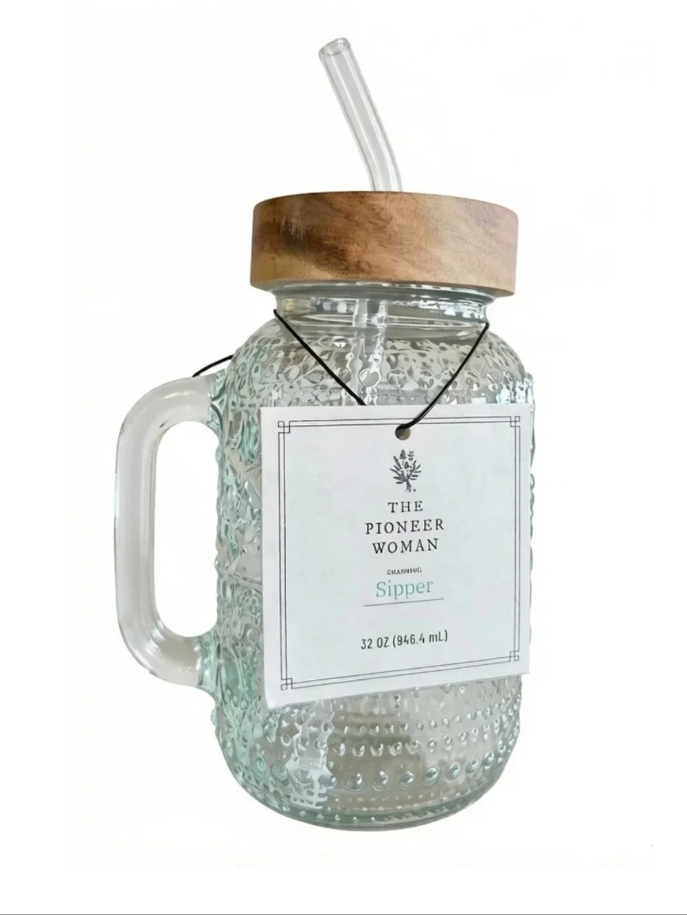New Pioneer Woman Channing 32oz Tumbler with Wood Lid and Straw